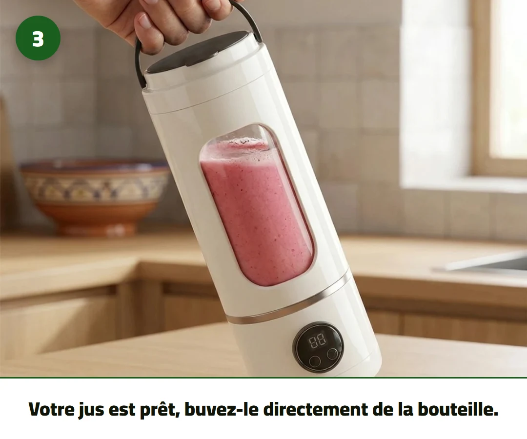 Votre jus est prêt, buvez-le directement de la bouteille.