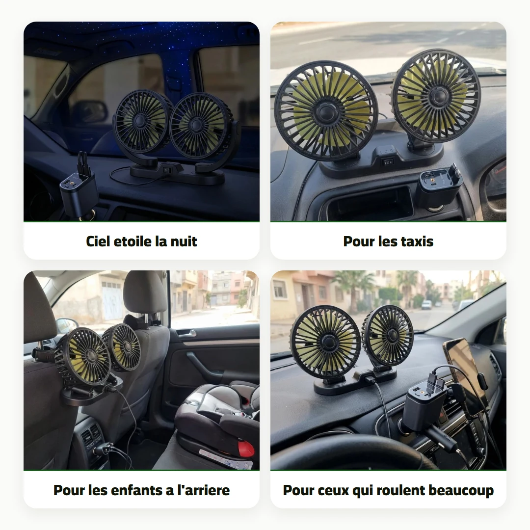 Pack voiture: ventilateur double + chargeur