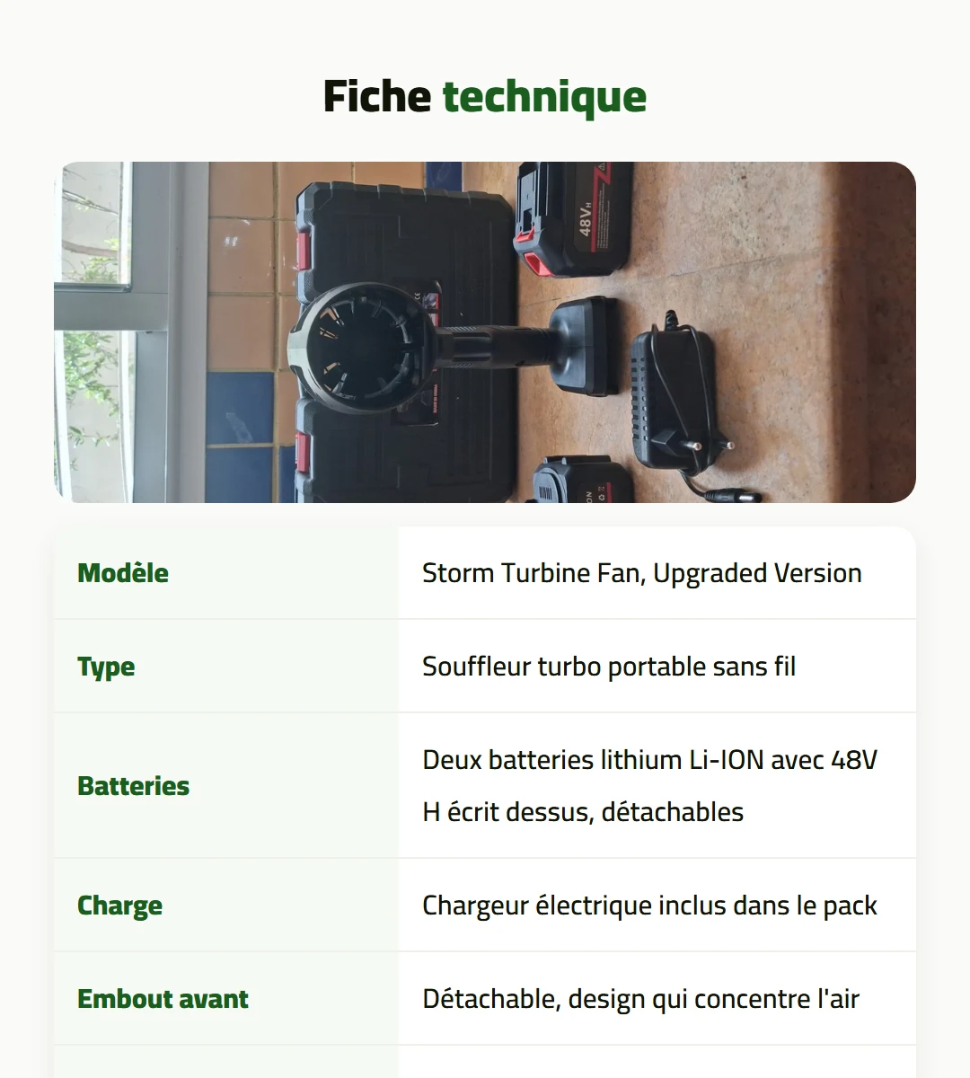 Storm Turbine Fan, souffleur puissant sans fil